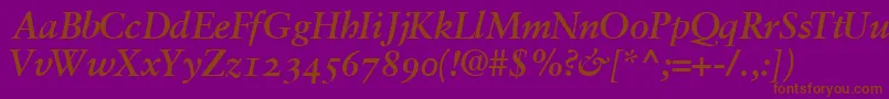 GaramondretrospectiveossskBoldItalic-Schriftart – Braune Schriften auf violettem Hintergrund
