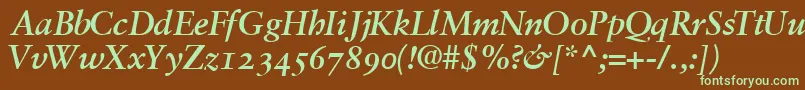 GaramondretrospectiveossskBoldItalic-fontti – vihreät fontit ruskealla taustalla