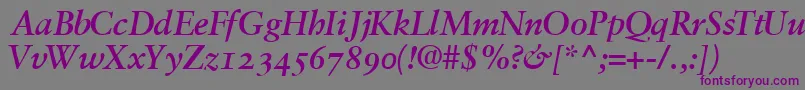 Weitere Informationen zur GaramondretrospectiveossskBoldItalic-Schriftart GaramondretrospectiveossskBoldItalic-Schriftart – Violette Schriften auf grauem Hintergrund