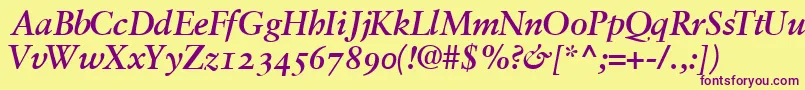 Weitere Informationen zur GaramondretrospectiveossskBoldItalic-Schriftart GaramondretrospectiveossskBoldItalic-Schriftart – Violette Schriften auf gelbem Hintergrund