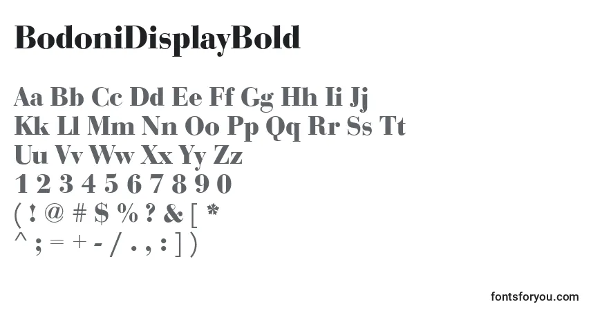 Czcionka BodoniDisplayBold – alfabet, cyfry, specjalne znaki