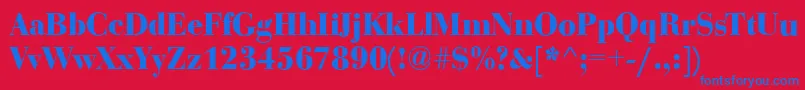 BodoniDisplayBold-Schriftart – Blaue Schriften auf rotem Hintergrund