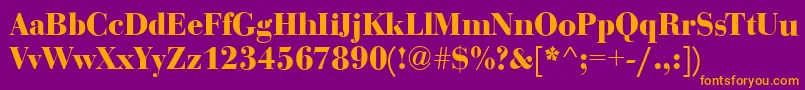 BodoniDisplayBold-Schriftart – Orangefarbene Schriften auf violettem Hintergrund