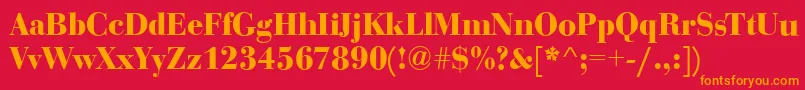 BodoniDisplayBold-Schriftart – Orangefarbene Schriften auf rotem Hintergrund