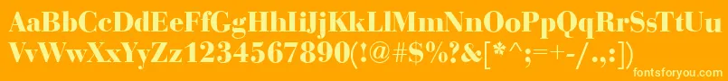 BodoniDisplayBold-Schriftart – Gelbe Schriften auf orangefarbenem Hintergrund