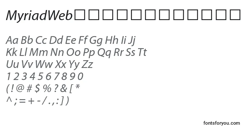 A fonte MyriadWebРљСѓСЂСЃРёРІ – alfabeto, números, caracteres especiais