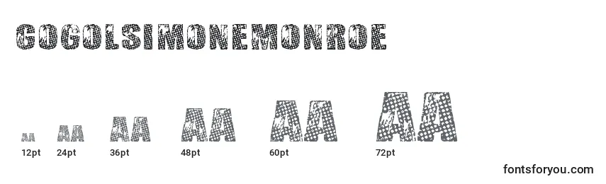 GogolSimoneMonroe Font Sizes