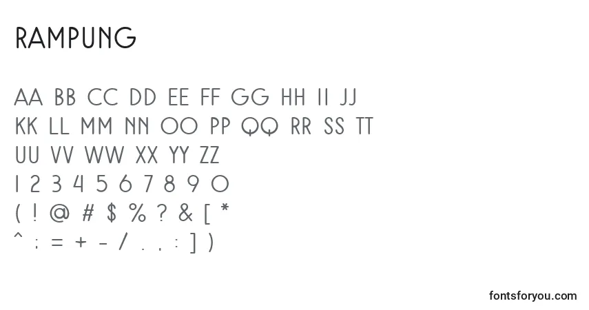 A fonte Rampung – alfabeto, números, caracteres especiais
