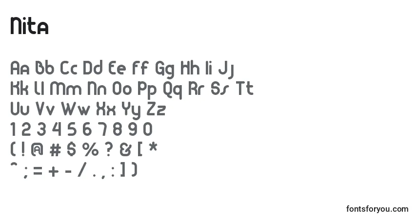 A fonte Nita – alfabeto, números, caracteres especiais