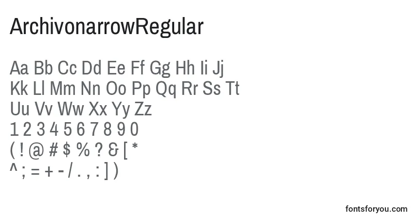 Czcionka ArchivonarrowRegular – alfabet, cyfry, specjalne znaki