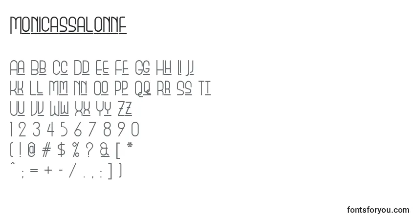 Czcionka Monicassalonnf – alfabet, cyfry, specjalne znaki