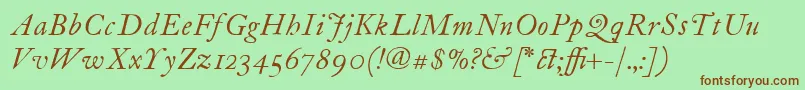 Fonte ItcFoundersCaslon12Italic – fontes marrons em um fundo verde