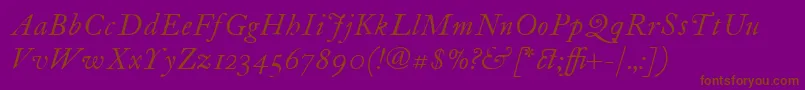 Fonte ItcFoundersCaslon12Italic – fontes marrons em um fundo roxo