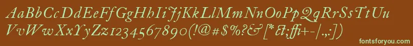 フォントItcFoundersCaslon12Italic – 緑色の文字が茶色の背景にあります。