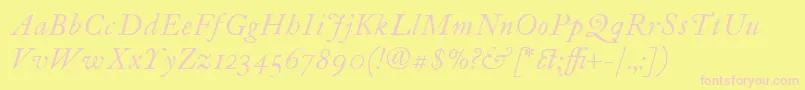 ItcFoundersCaslon12Italic-fontti – vaaleanpunaiset fontit keltaisella taustalla