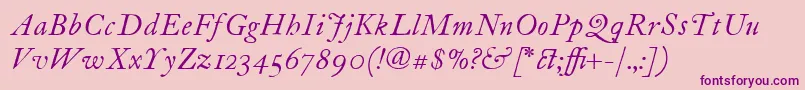 Fonte ItcFoundersCaslon12Italic – fontes roxas em um fundo rosa