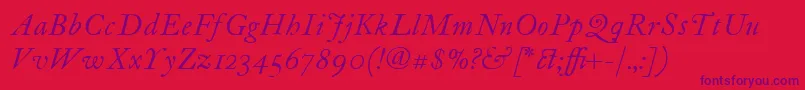 Fonte ItcFoundersCaslon12Italic – fontes roxas em um fundo vermelho