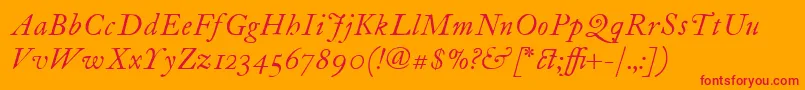 ItcFoundersCaslon12Italic-Schriftart – Rote Schriften auf orangefarbenem Hintergrund