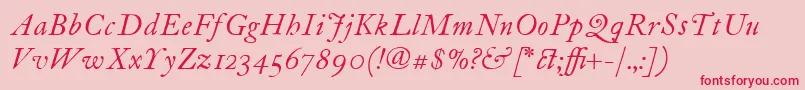 ItcFoundersCaslon12Italic-Schriftart – Rote Schriften auf rosa Hintergrund