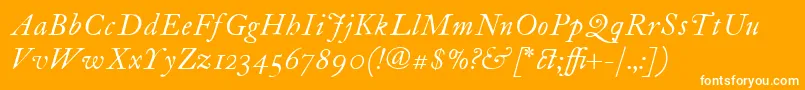 Fonte ItcFoundersCaslon12Italic – fontes brancas em um fundo laranja