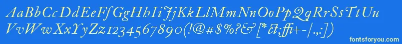 Fonte ItcFoundersCaslon12Italic – fontes amarelas em um fundo azul