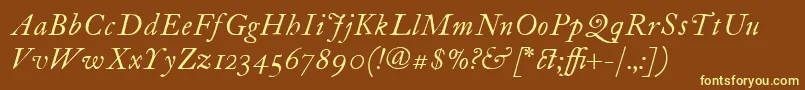 ItcFoundersCaslon12Italic-fontti – keltaiset fontit ruskealla taustalla