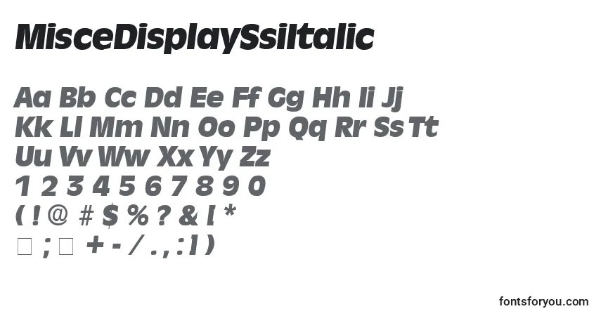 Шрифт MisceDisplaySsiItalic – алфавит, цифры, специальные символы