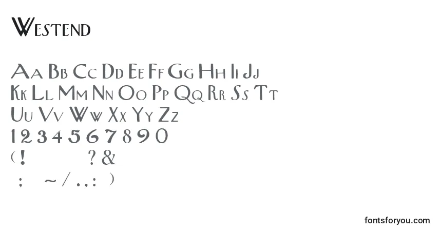 Czcionka Westend – alfabet, cyfry, specjalne znaki