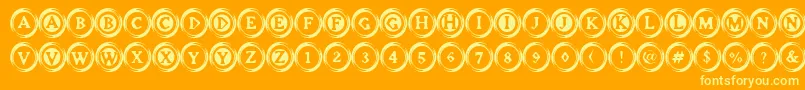 ElevatorButtonsTwo-Schriftart – Gelbe Schriften auf orangefarbenem Hintergrund