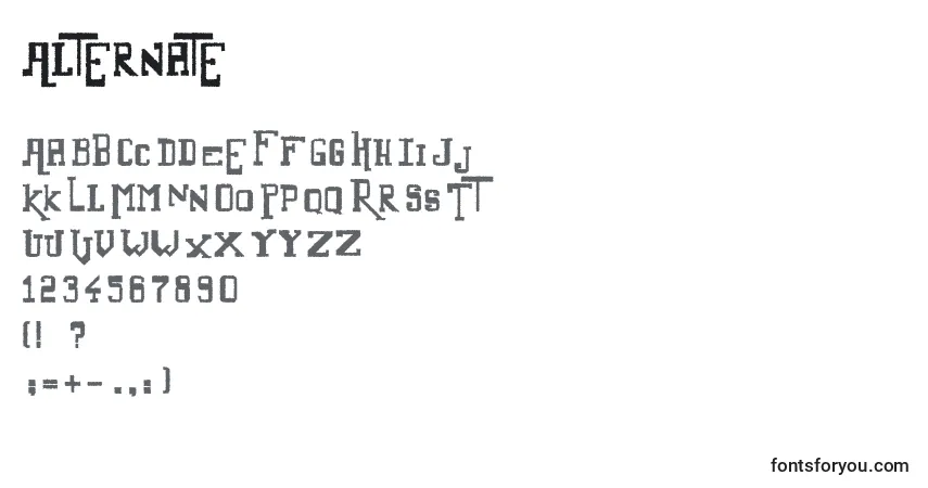 Czcionka Alternate – alfabet, cyfry, specjalne znaki