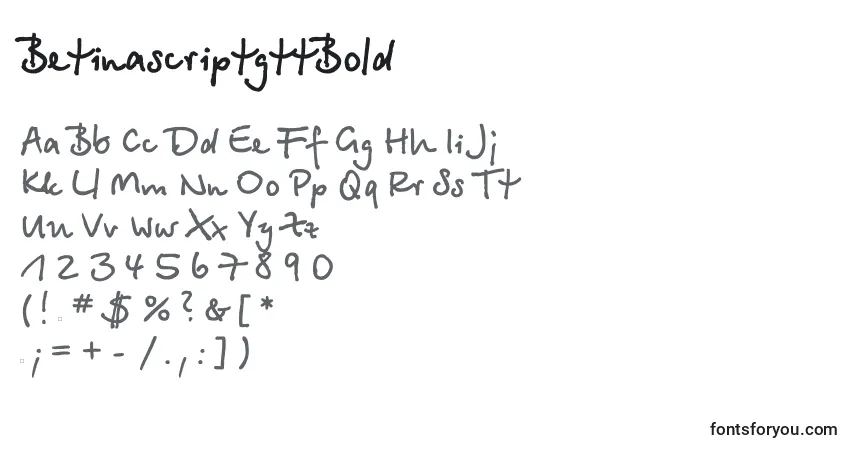 Шрифт BetinascriptgttBold – алфавит, цифры, специальные символы