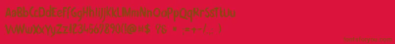 DkZonnig-Schriftart – Braune Schriften auf rotem Hintergrund