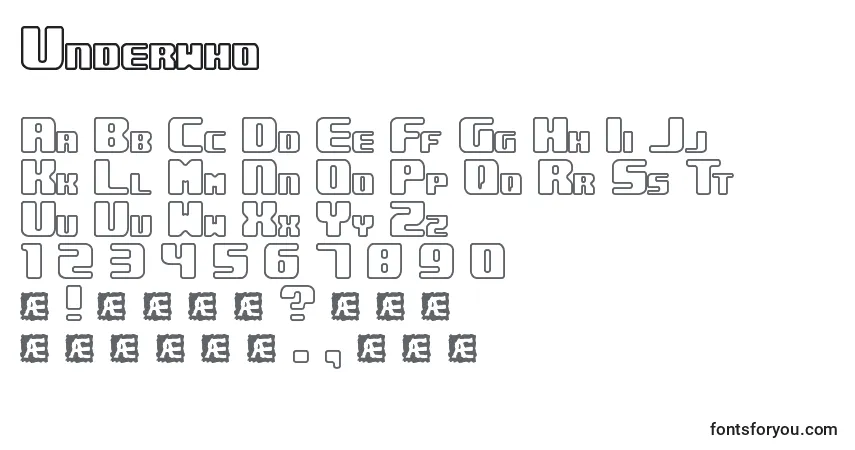 A fonte Underwho – alfabeto, números, caracteres especiais