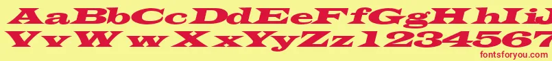 フォントTransverseexpandedsskItalic – 赤い文字の黄色い背景