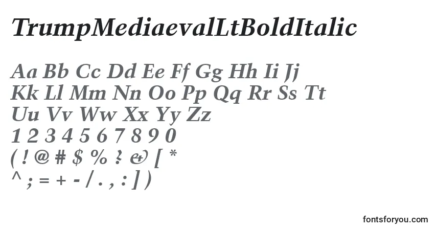 TrumpMediaevalLtBoldItalic-fontti – aakkoset, numerot, erikoismerkit