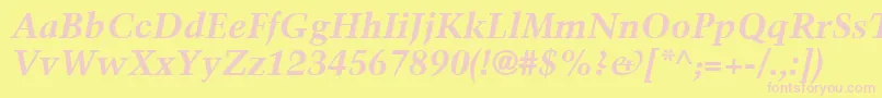 TrumpMediaevalLtBoldItalic-fontti – vaaleanpunaiset fontit keltaisella taustalla