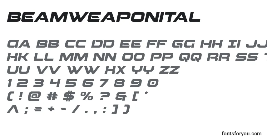 Schriftart Beamweaponital – Alphabet, Zahlen, spezielle Symbole