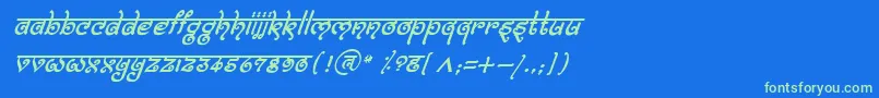 フォントBitlingmokshItalic – 青い背景に緑のフォント