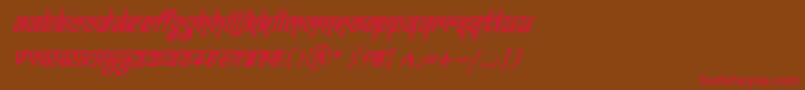 フォントBitlingmokshItalic – 赤い文字が茶色の背景にあります。