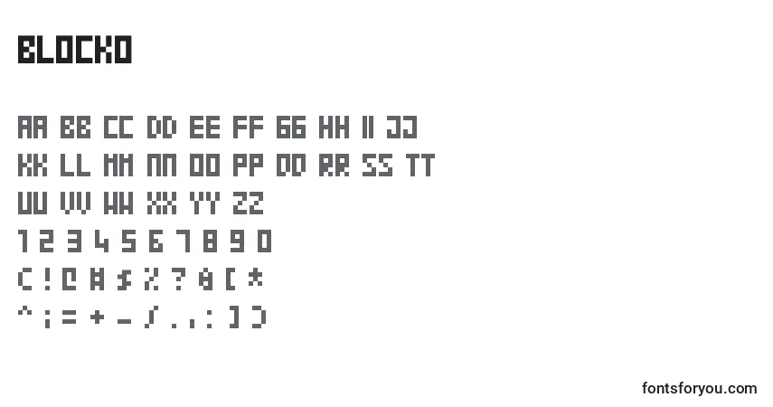 Schriftart Blocko – Alphabet, Zahlen, spezielle Symbole