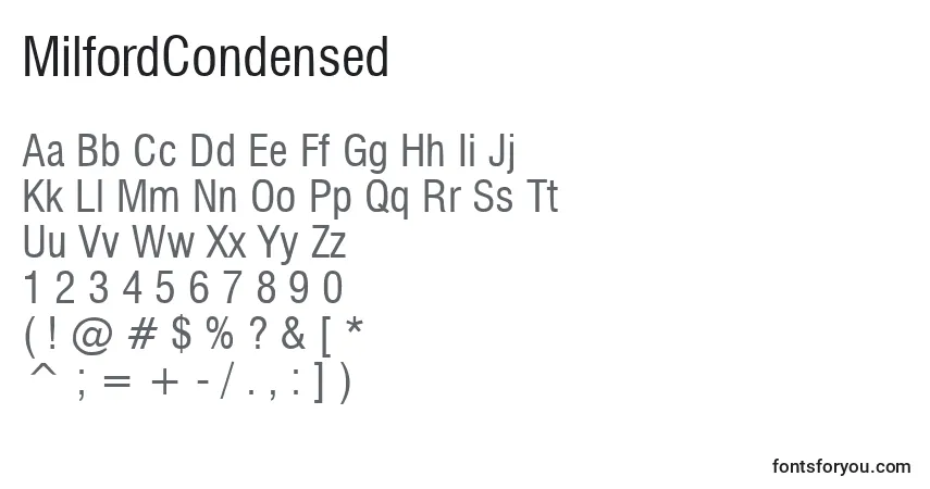 Czcionka MilfordCondensed – alfabet, cyfry, specjalne znaki