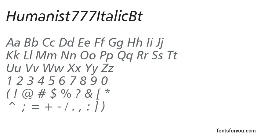 Шрифт Humanist777ItalicBt – алфавит, цифры, специальные символы