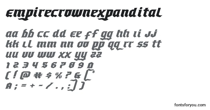Schriftart Empirecrownexpandital – Alphabet, Zahlen, spezielle Symbole