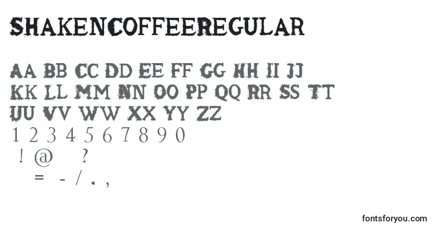 A fonte ShakenCoffeeRegular – alfabeto, números, caracteres especiais