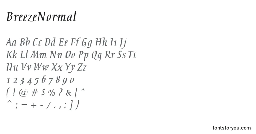 A fonte BreezeNormal – alfabeto, números, caracteres especiais