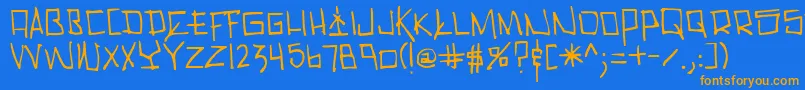 Cholo-Schriftart – Orangefarbene Schriften auf blauem Hintergrund