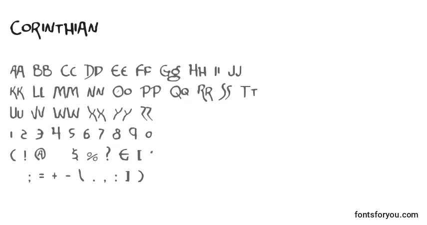 Czcionka Corinthian – alfabet, cyfry, specjalne znaki