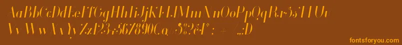 GlamorLightCondensedItalic-Schriftart – Orangefarbene Schriften auf braunem Hintergrund