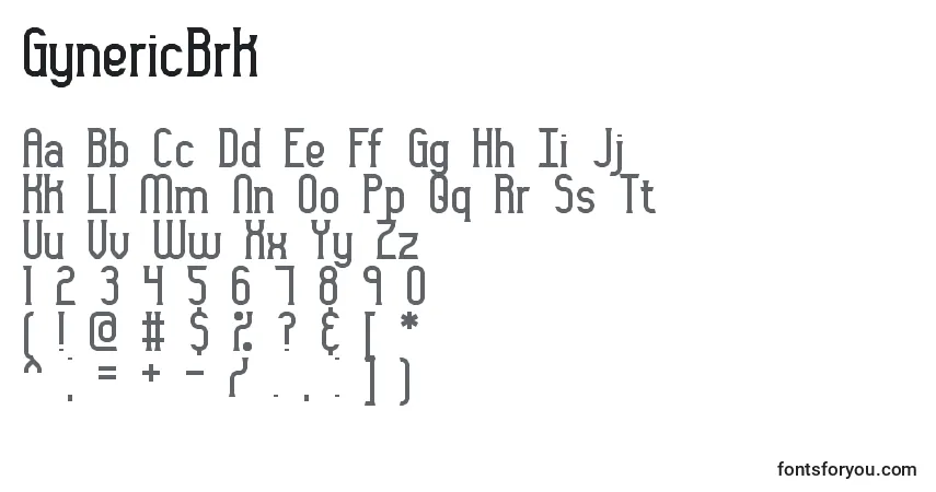 Schriftart GynericBrk – Alphabet, Zahlen, spezielle Symbole