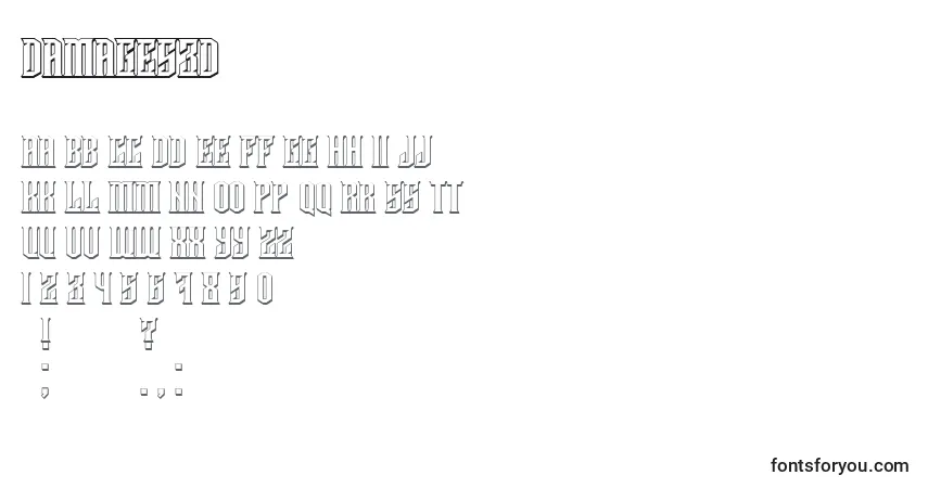 Schriftart Damages3D – Alphabet, Zahlen, spezielle Symbole